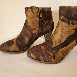 Tie dyed heels shoes booties cowgirl boots suede leather rodeo brown tan black